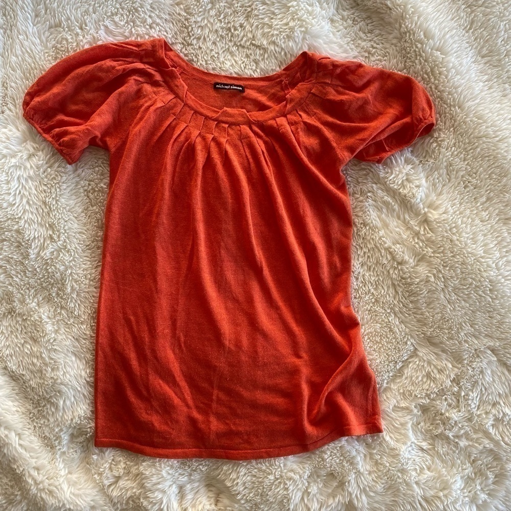 Michael Simon Orange Knit Top Size Small